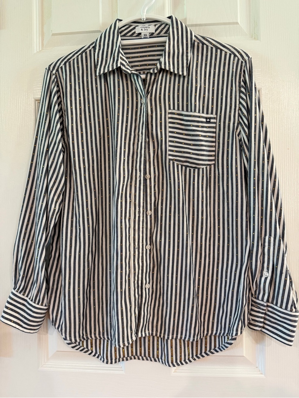 crown & ivy Black and White Vertical Stripe Button-Down Shirt